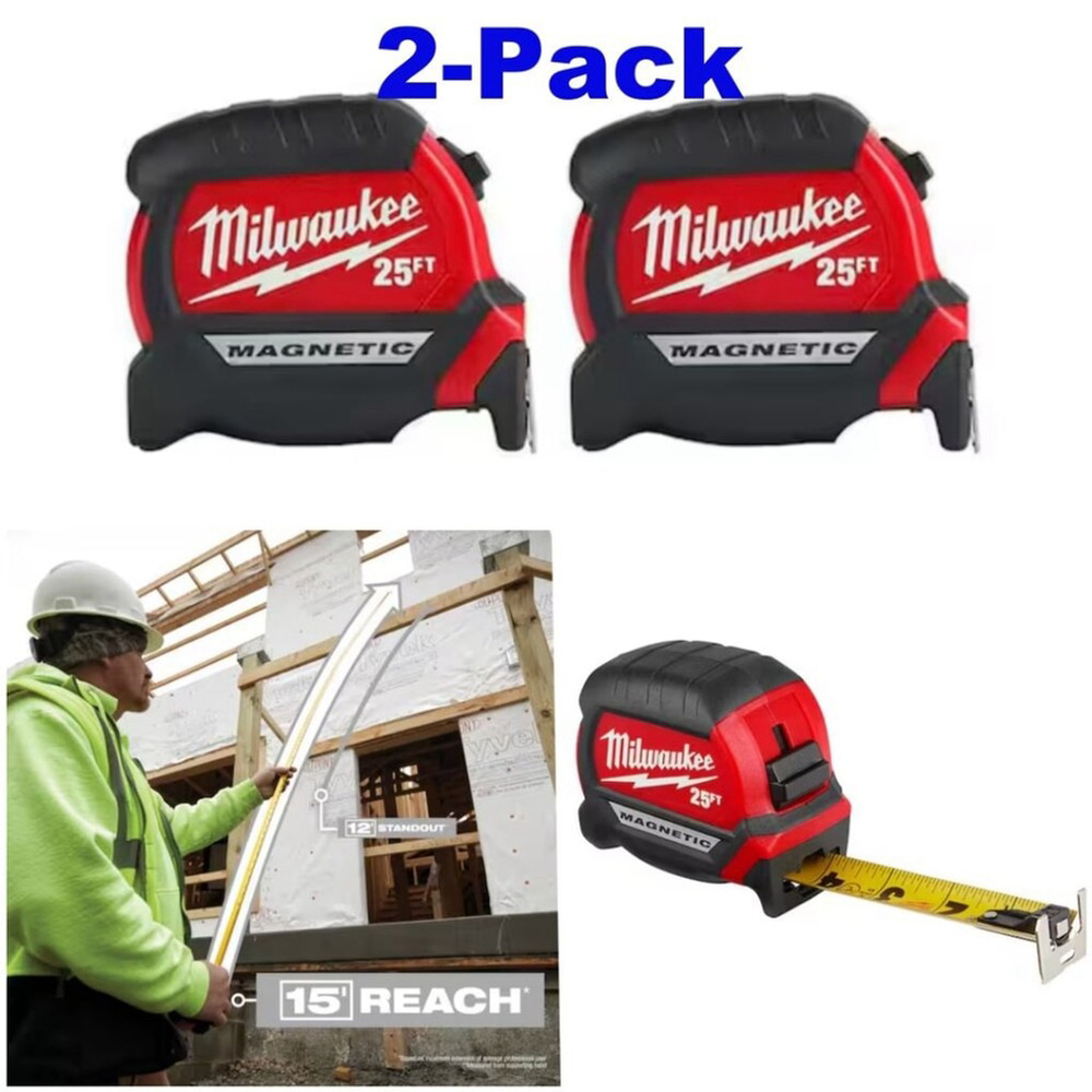 Milwaukee Compact Magnetic Tape Measure 2-Pack Home Tools